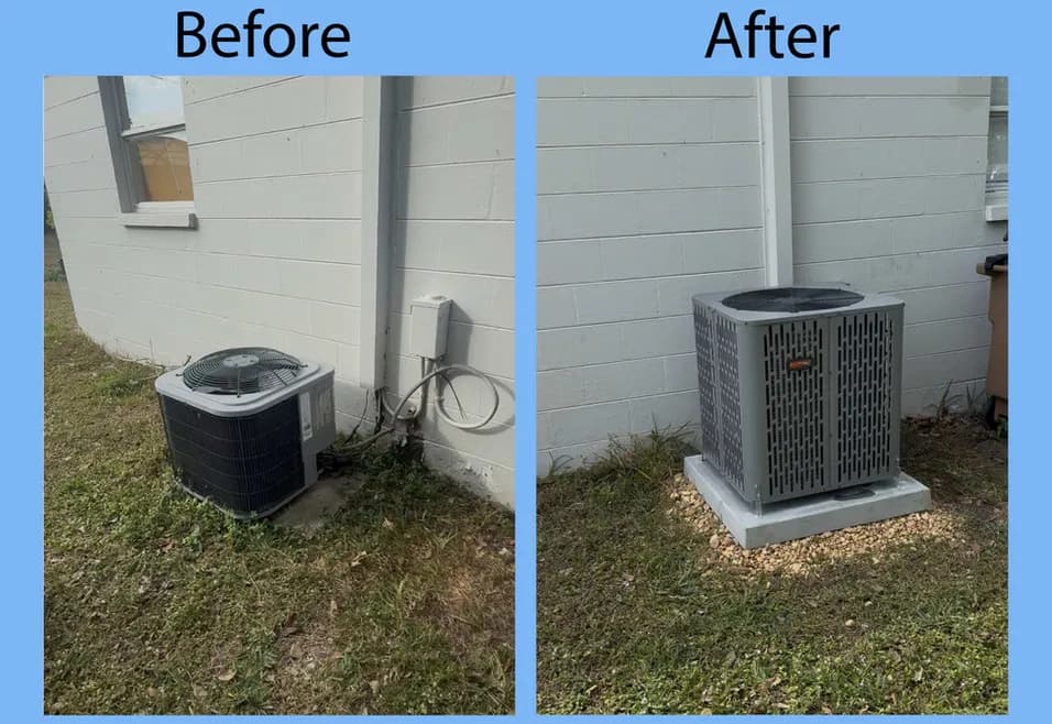 Before and after Trane condenser installation in Lehigh Acres by Big Air Heat and AC